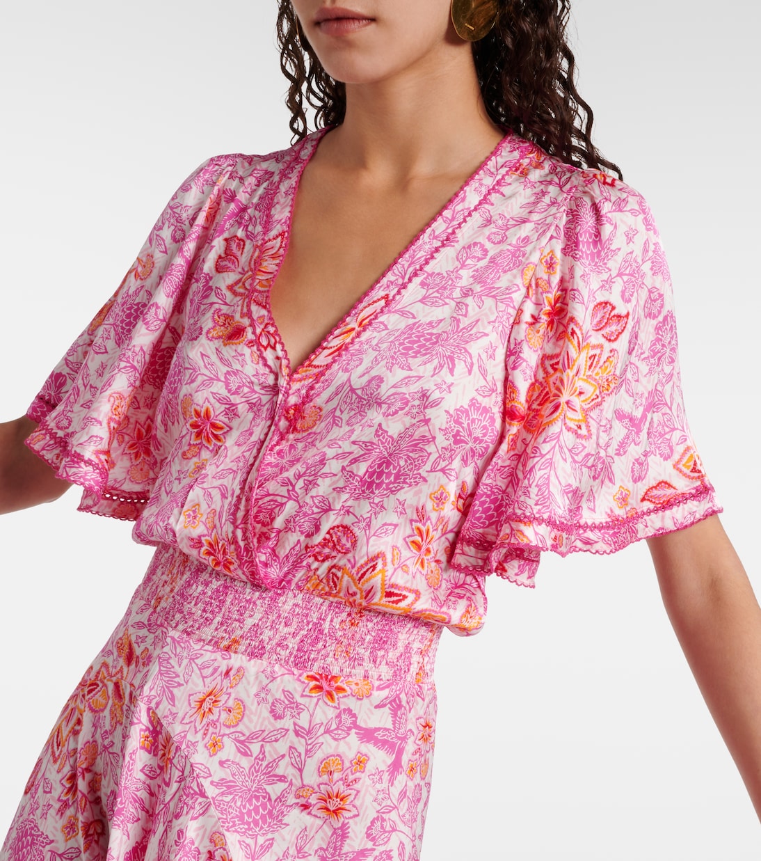 Robe longue Mabelle en satin à fleurs | Poupette St Barth