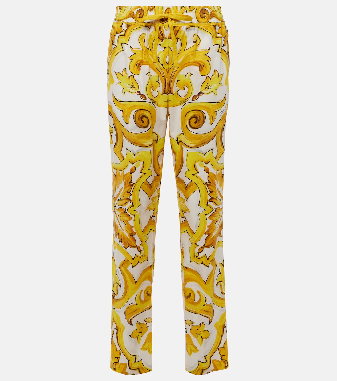 Pantaloni regular Majolica in cotone a vita alta | Dolce&Gabbana