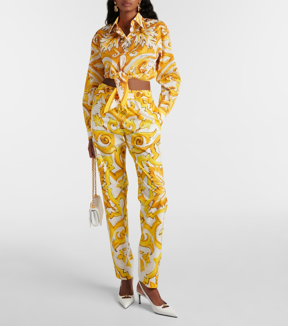 Pantaloni regular Majolica in cotone a vita alta | Dolce&Gabbana