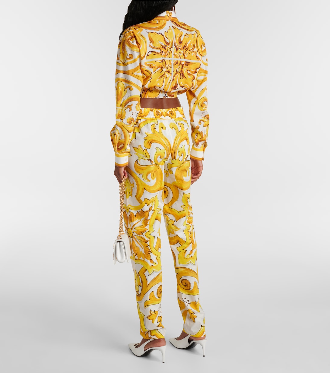 Pantaloni regular Majolica in cotone a vita alta | Dolce&Gabbana