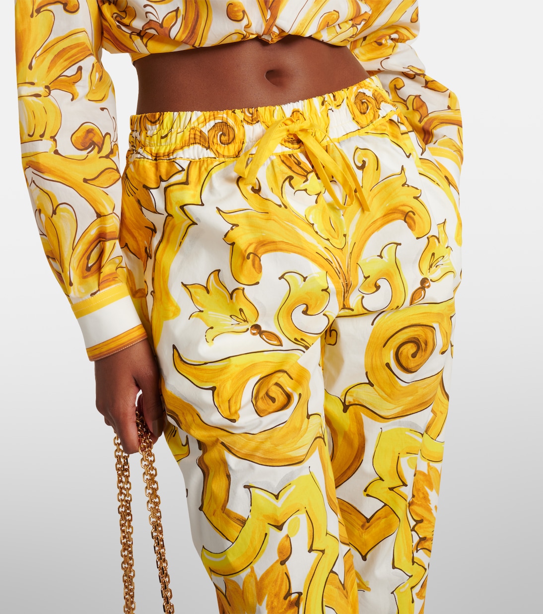 Pantaloni regular Majolica in cotone a vita alta | Dolce&Gabbana