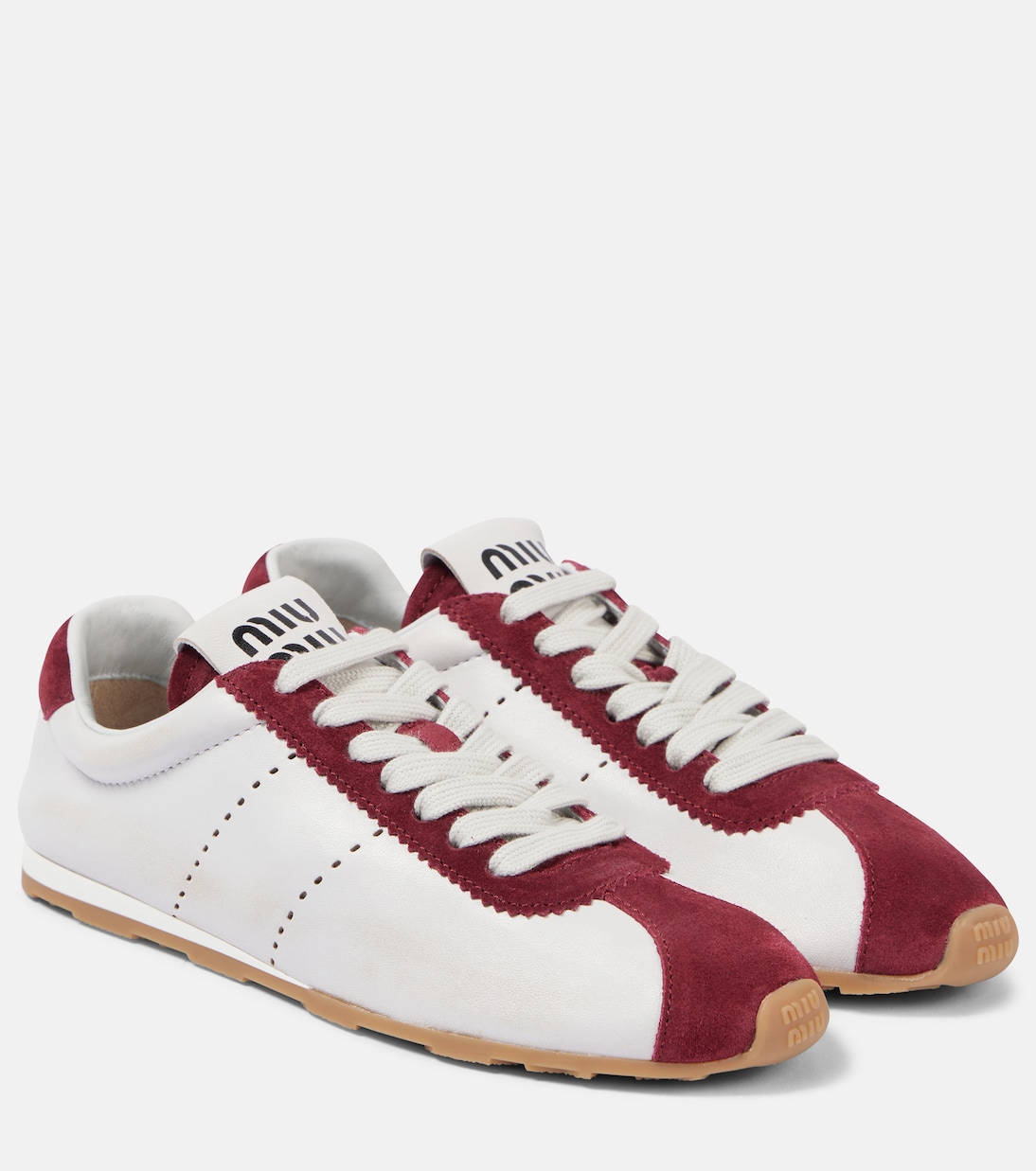 Sneakers Plume in pelle con suede | Miu Miu