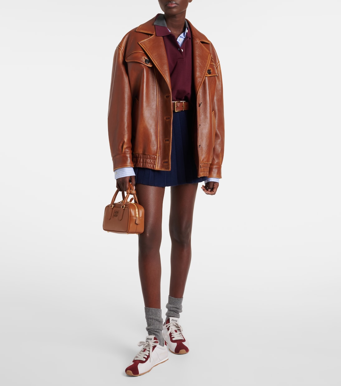 Sneakers Plume in pelle con suede | Miu Miu