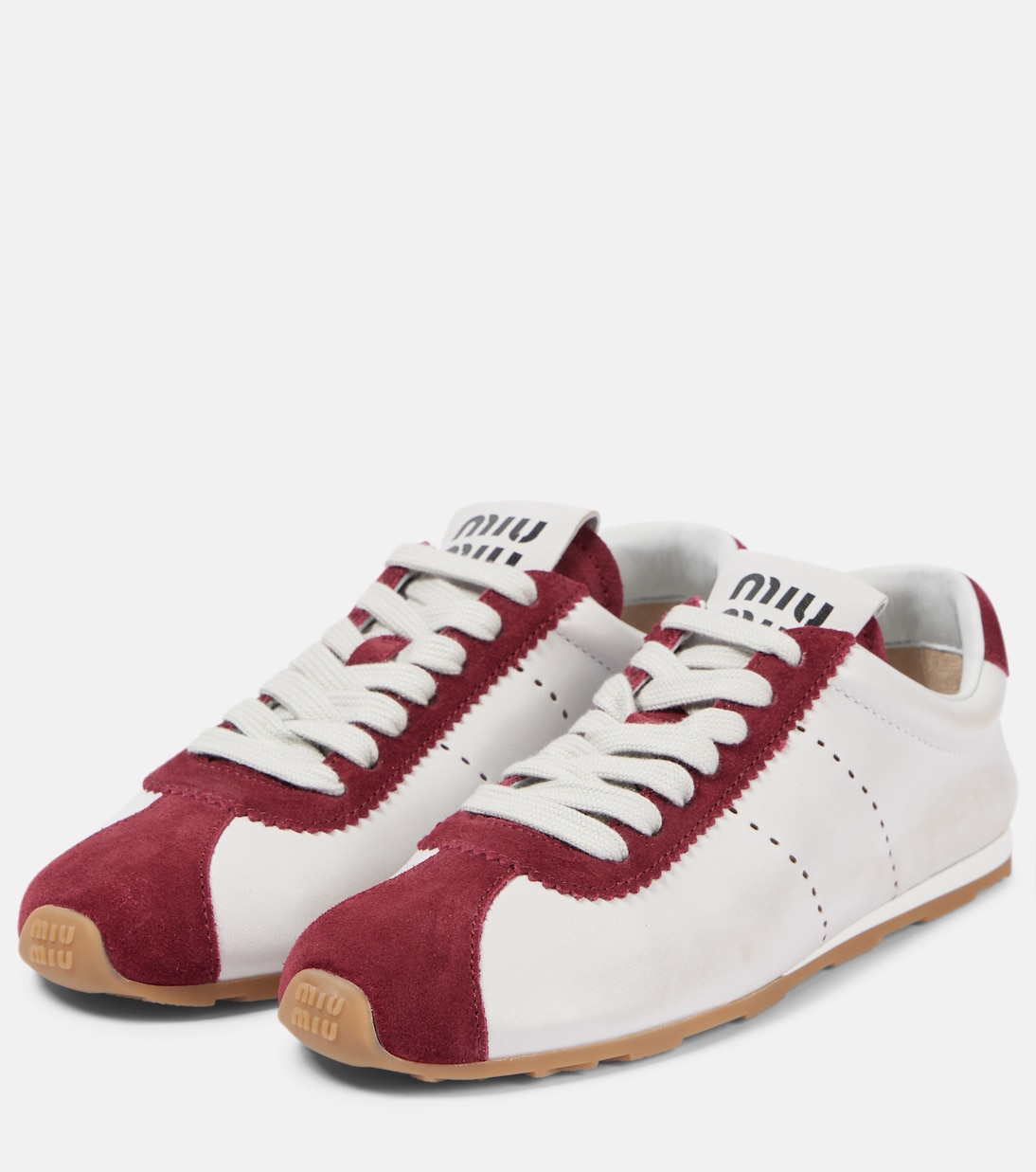 Sneakers Plume in pelle con suede | Miu Miu