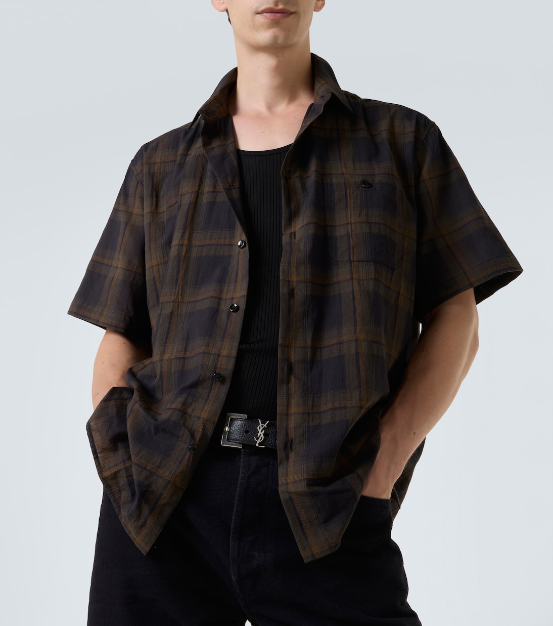 Camisa de gasa de algodón a cuadros | Saint Laurent