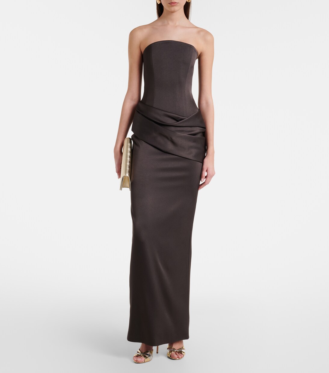Draped satin crêpe bustier gown | Alex Perry