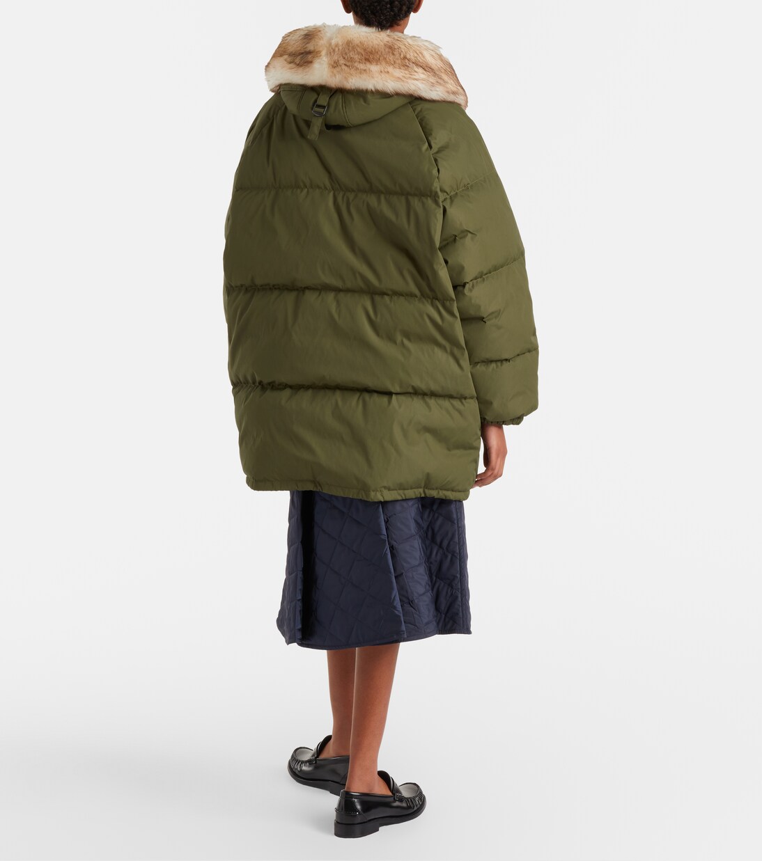 Shearling-trimmed down coat | Prada