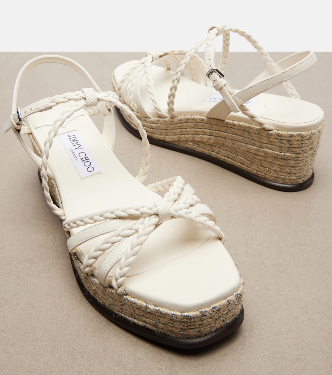 Nyra 브레이디드 레더 에스파드리유 웨지 슈즈 | Jimmy Choo