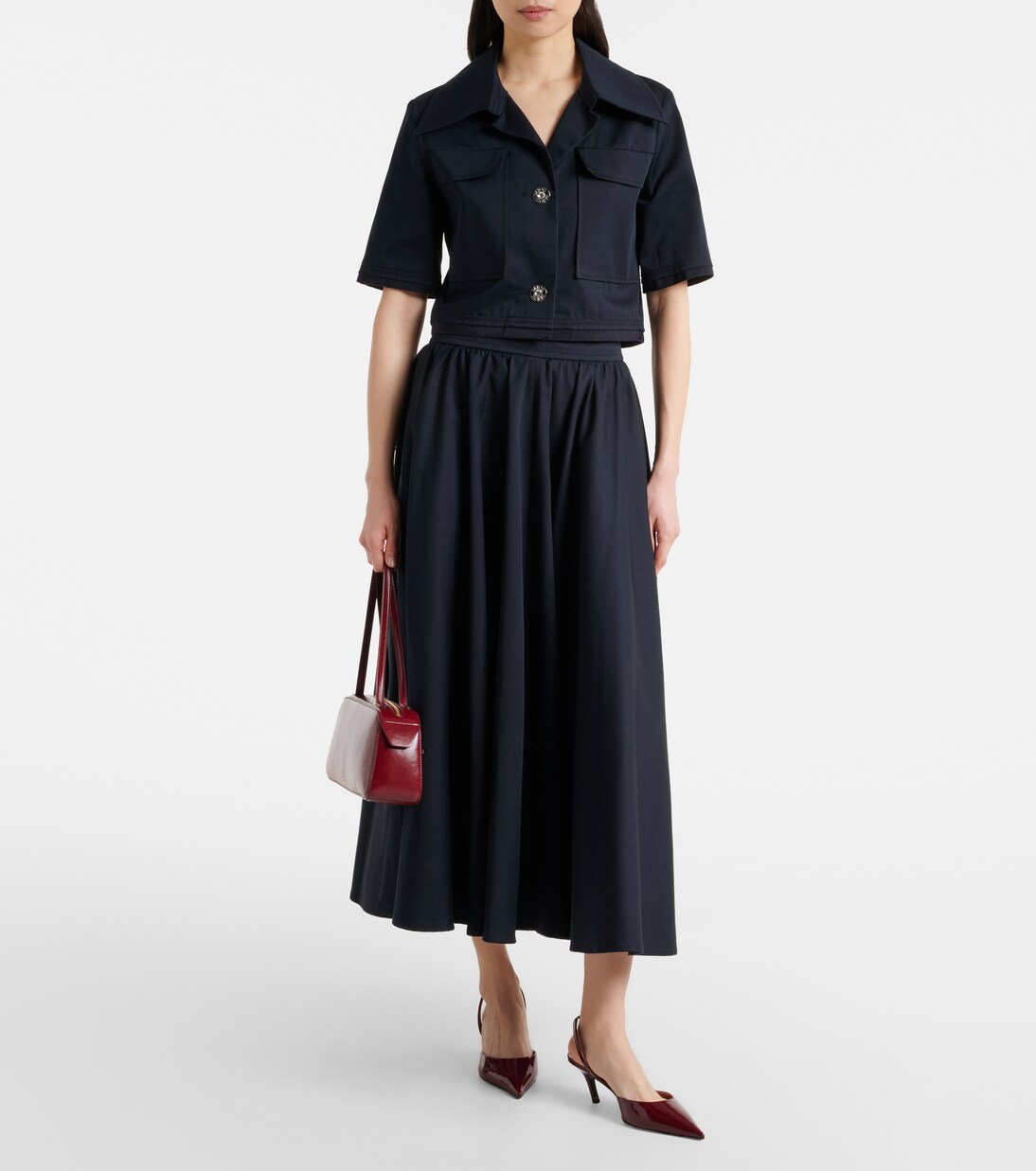 Pleated cotton midi skirt | Patou