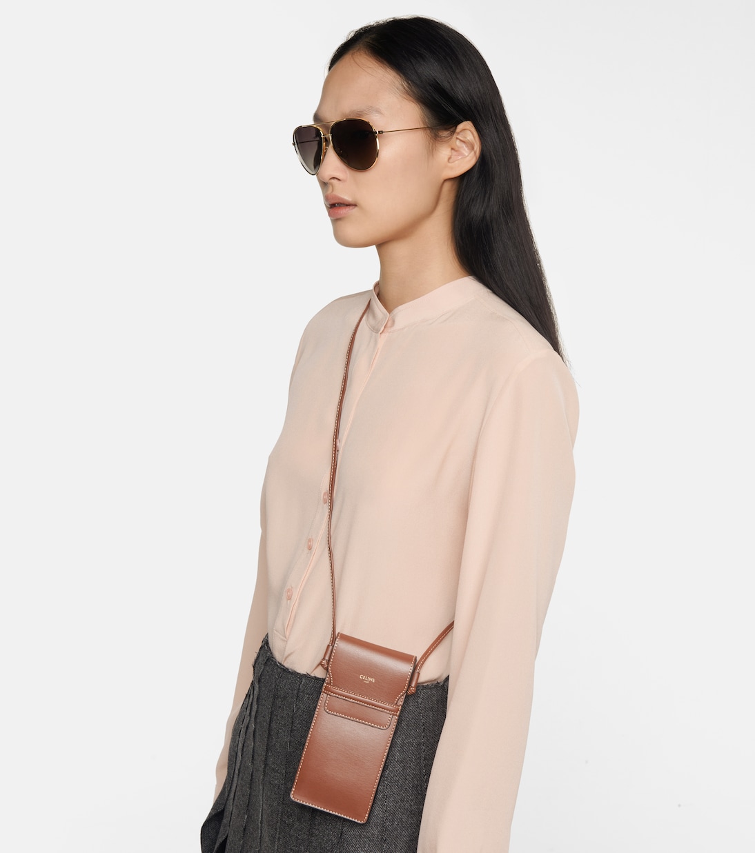 Occhiali da sole CELINE stile aviatore con custodia in pelle per giovani trendy