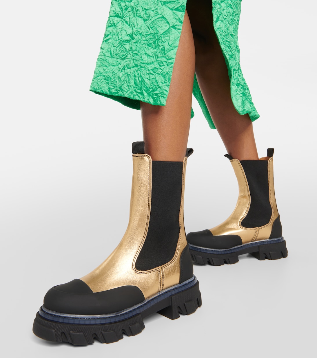 Bottines Chelsea en cuir métallisé | Ganni