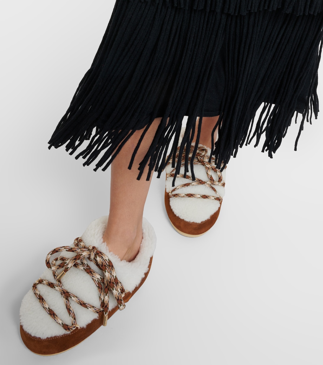 Suede-trimmed shearling mules  | Moon Boot