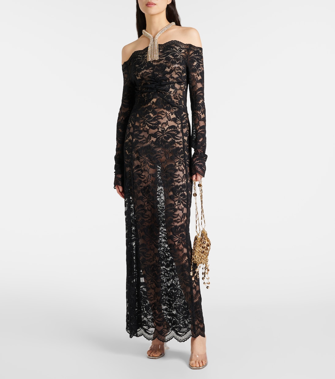 Vestido Largo de Encaje Floral Inspirado en Rabanne para Jóvenes Modernos