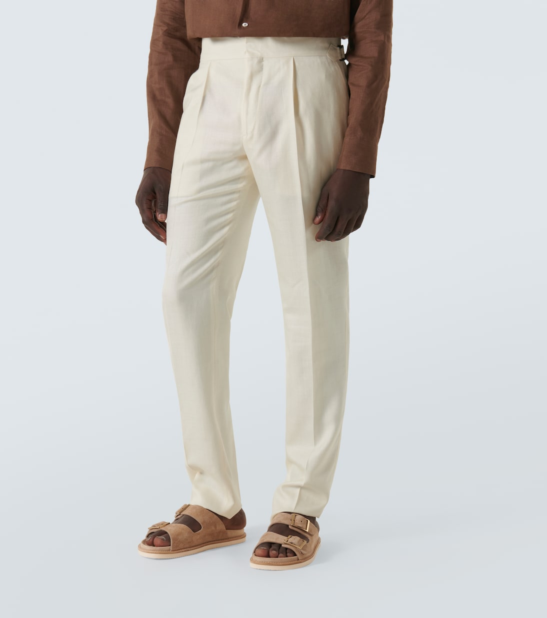 Pantalones tapered de lana, seda y lino | Thom Sweeney