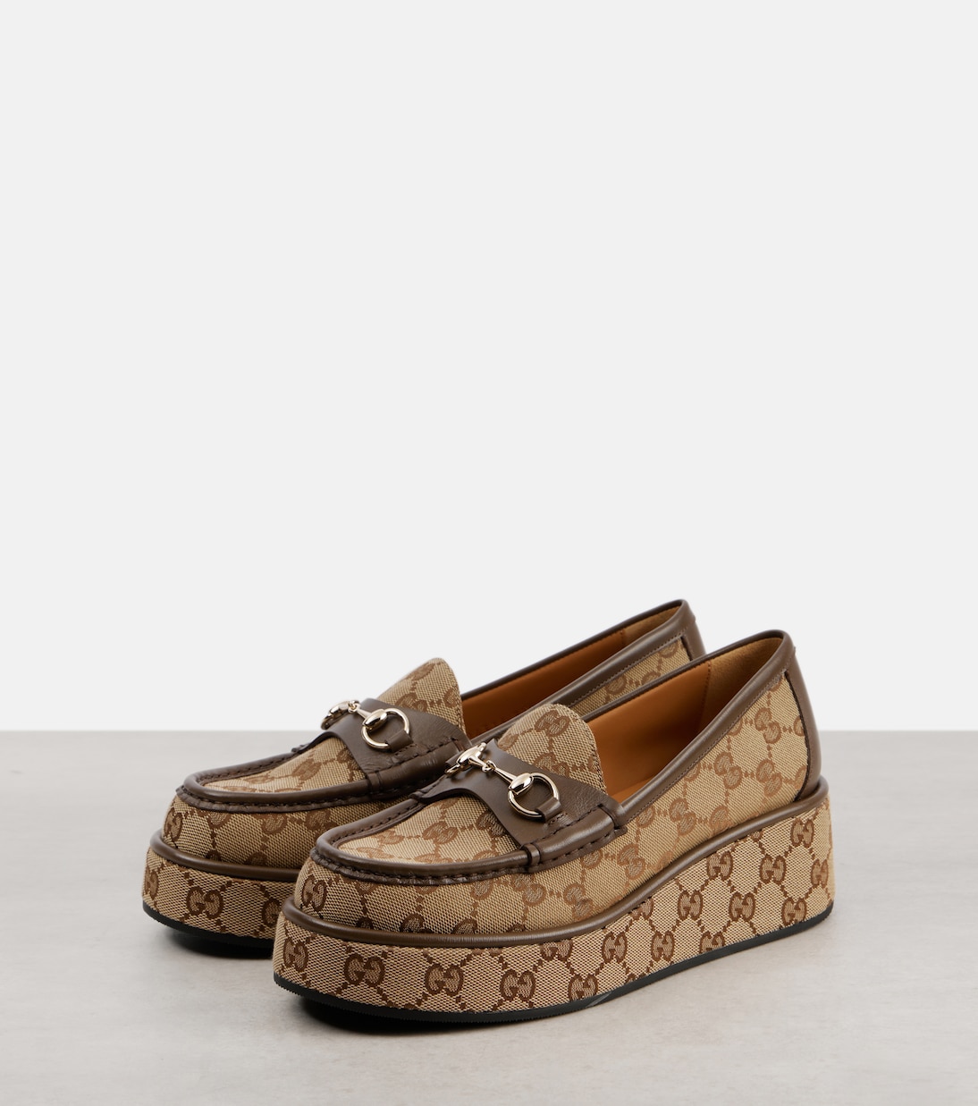 Plateau-Loafers Horsebit GG aus Canvas | Gucci