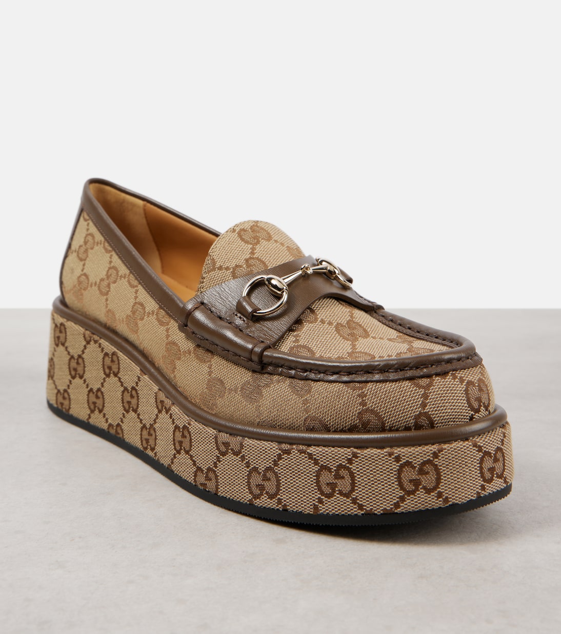 Plateau-Loafers Horsebit GG aus Canvas | Gucci