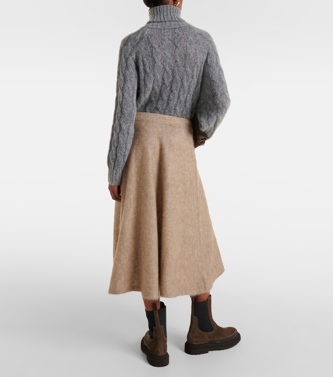 Falda midi de mezcla de lana, mohair y cachemir | Brunello Cucinelli