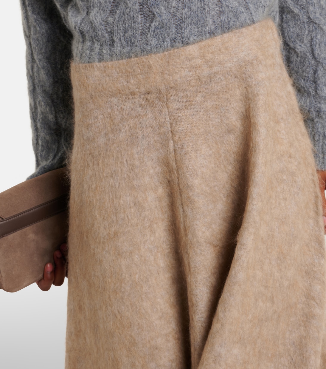 Falda midi de mezcla de lana, mohair y cachemir | Brunello Cucinelli
