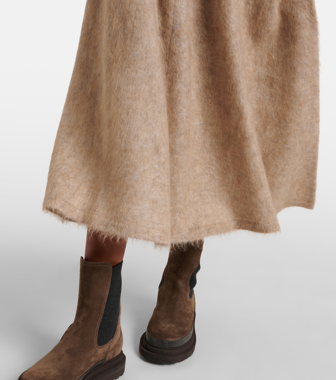 Falda midi de mezcla de lana, mohair y cachemir | Brunello Cucinelli