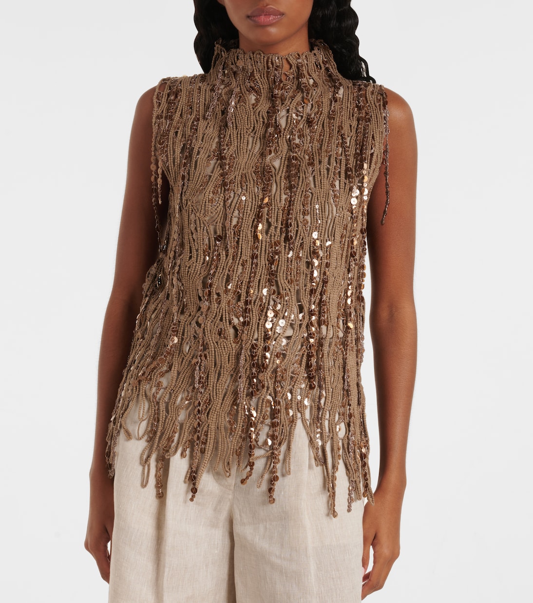 Top in misto cotone con paillettes | Brunello Cucinelli
