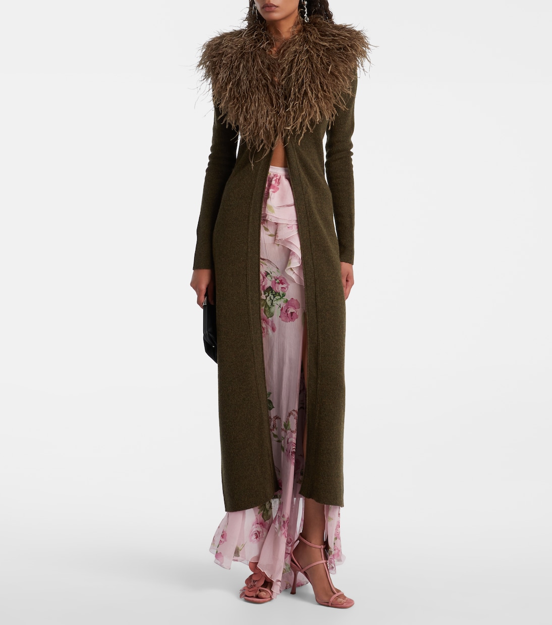 Feather-trimmed wool cardigan | Blumarine