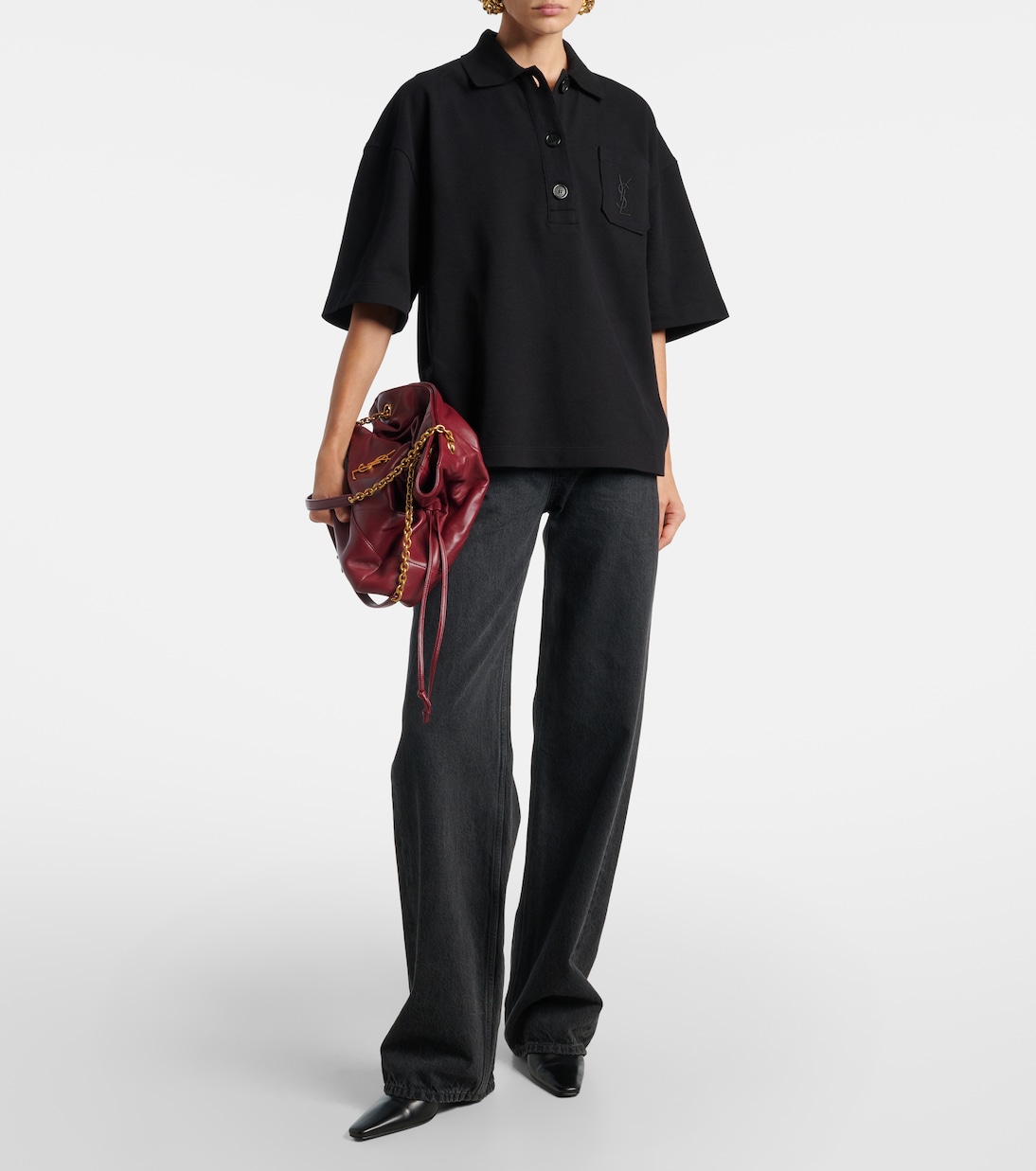 大廓形棉质刺绣Polo衫 | Saint Laurent