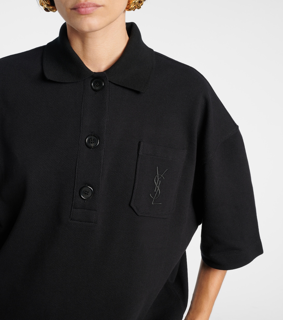 大廓形棉质刺绣Polo衫 | Saint Laurent