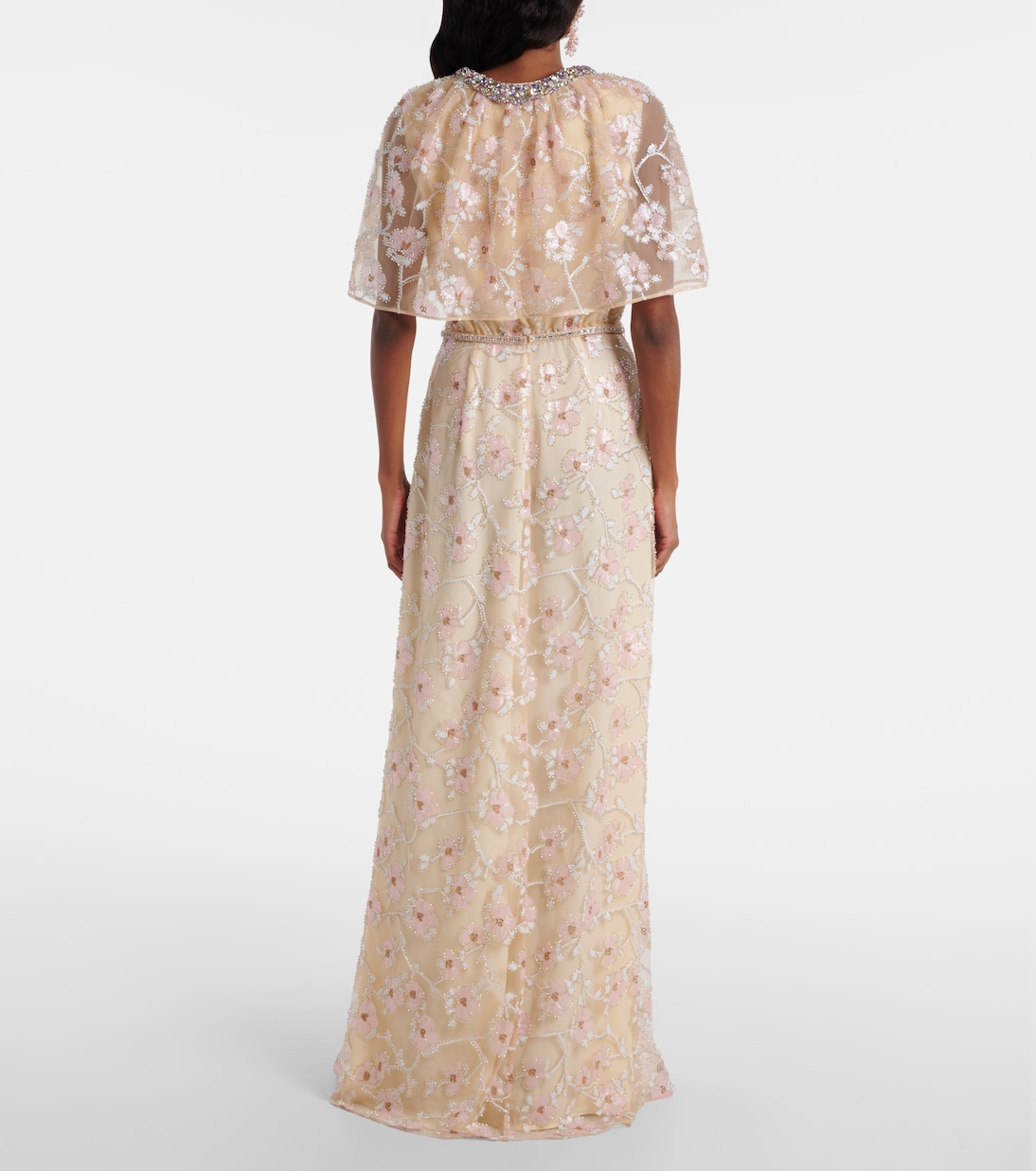 فستان طويل بكيب مع تزيين بطبعات الورود | Self-Portrait