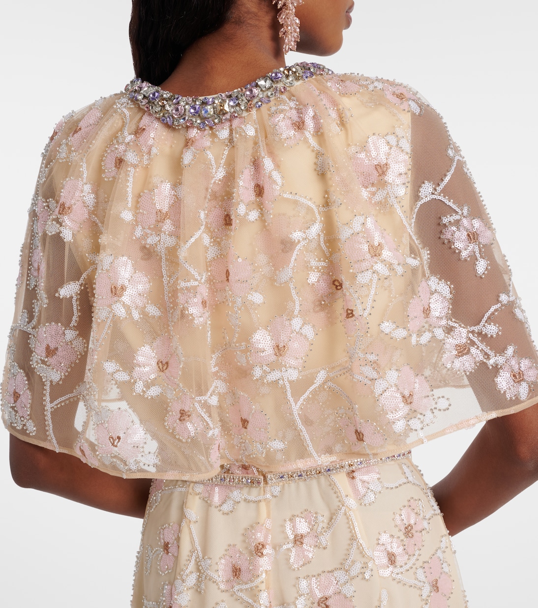 فستان طويل بكيب مع تزيين بطبعات الورود | Self-Portrait