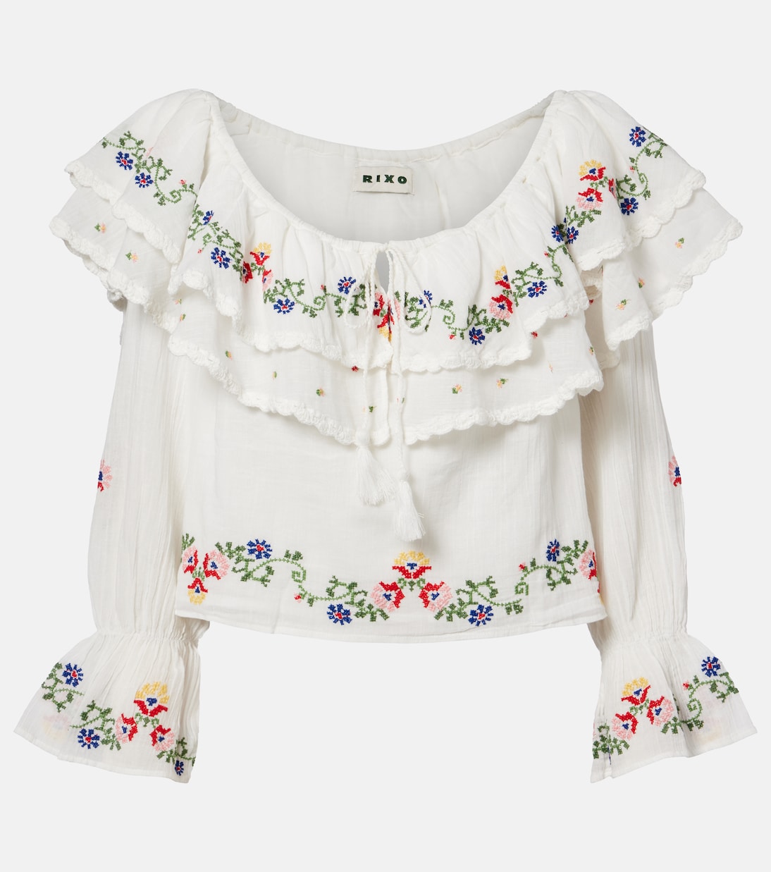 Maurine embroidered ruffled cotton top | Rixo