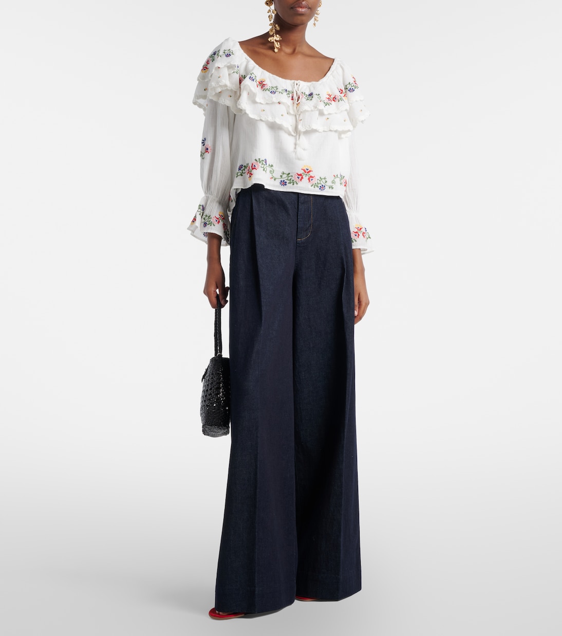 Maurine embroidered ruffled cotton top | Rixo