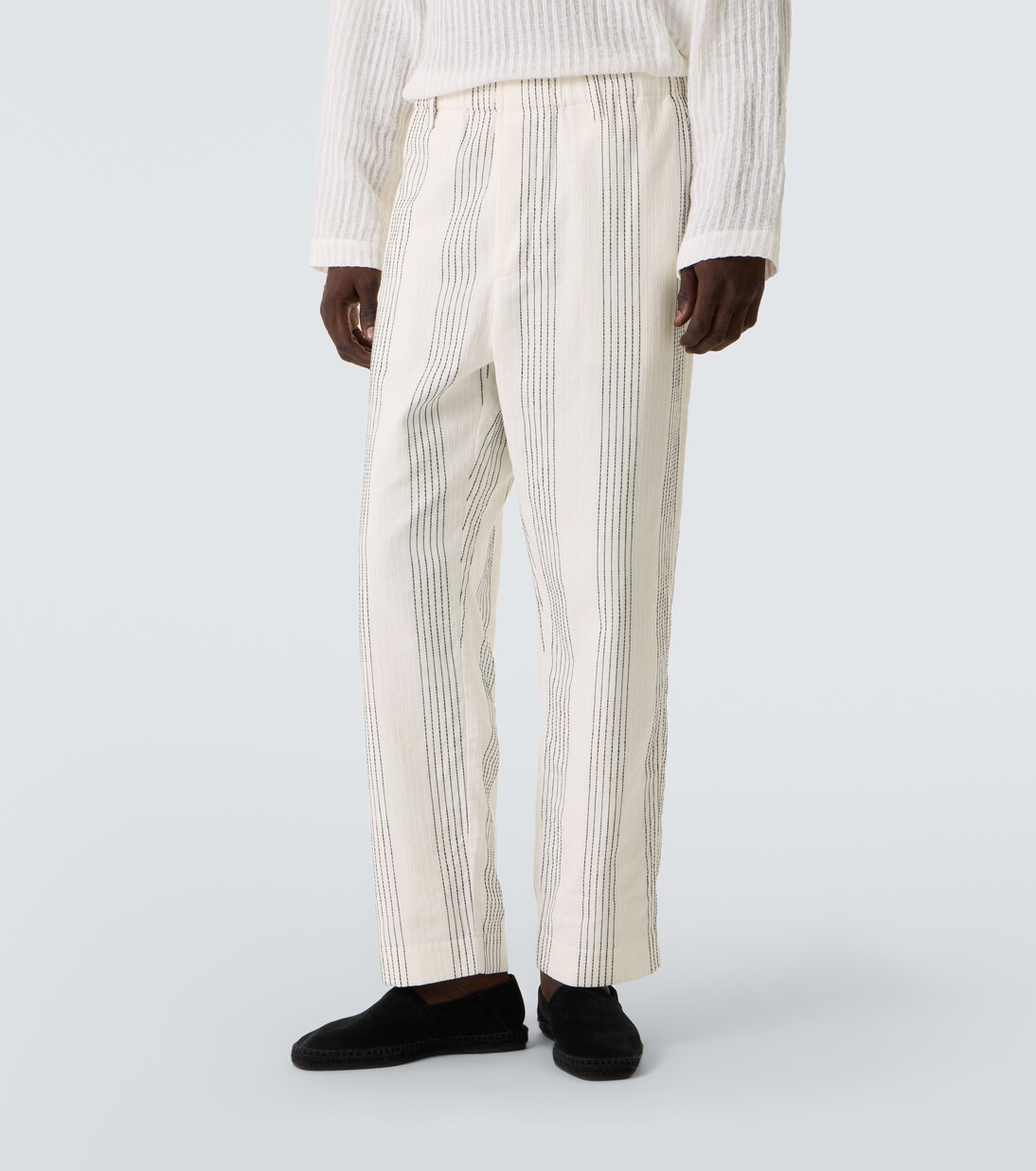 Kantha striped cotton straight pants | Commas