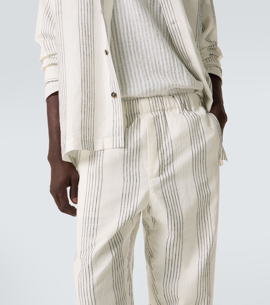 Kantha striped cotton straight pants | Commas