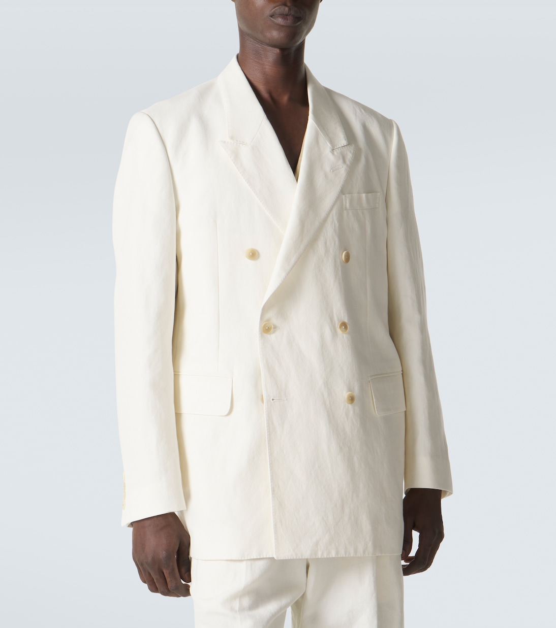 Double-breasted wool, cotton, and linen blazer | Auralee