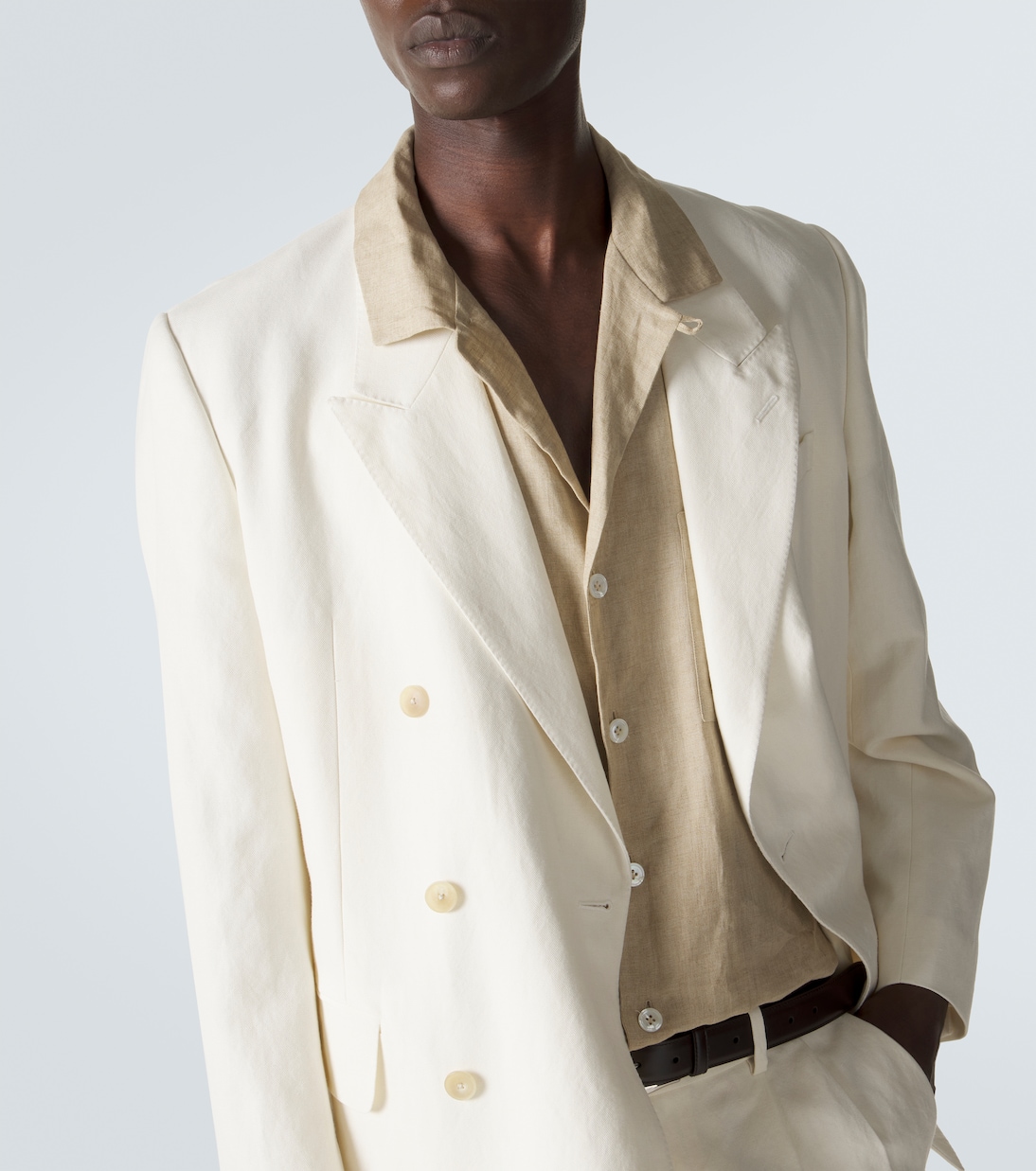 Double-breasted wool, cotton, and linen blazer | Auralee