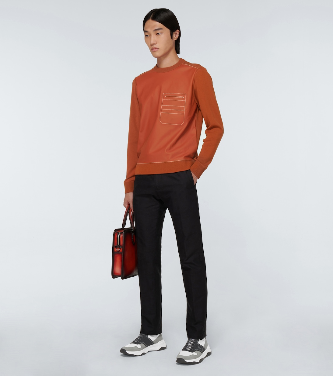 Pullover in lana e pelle | Berluti