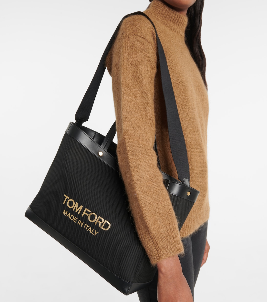 Shopper T Screw Medium in canvas e pelle | Tom Ford