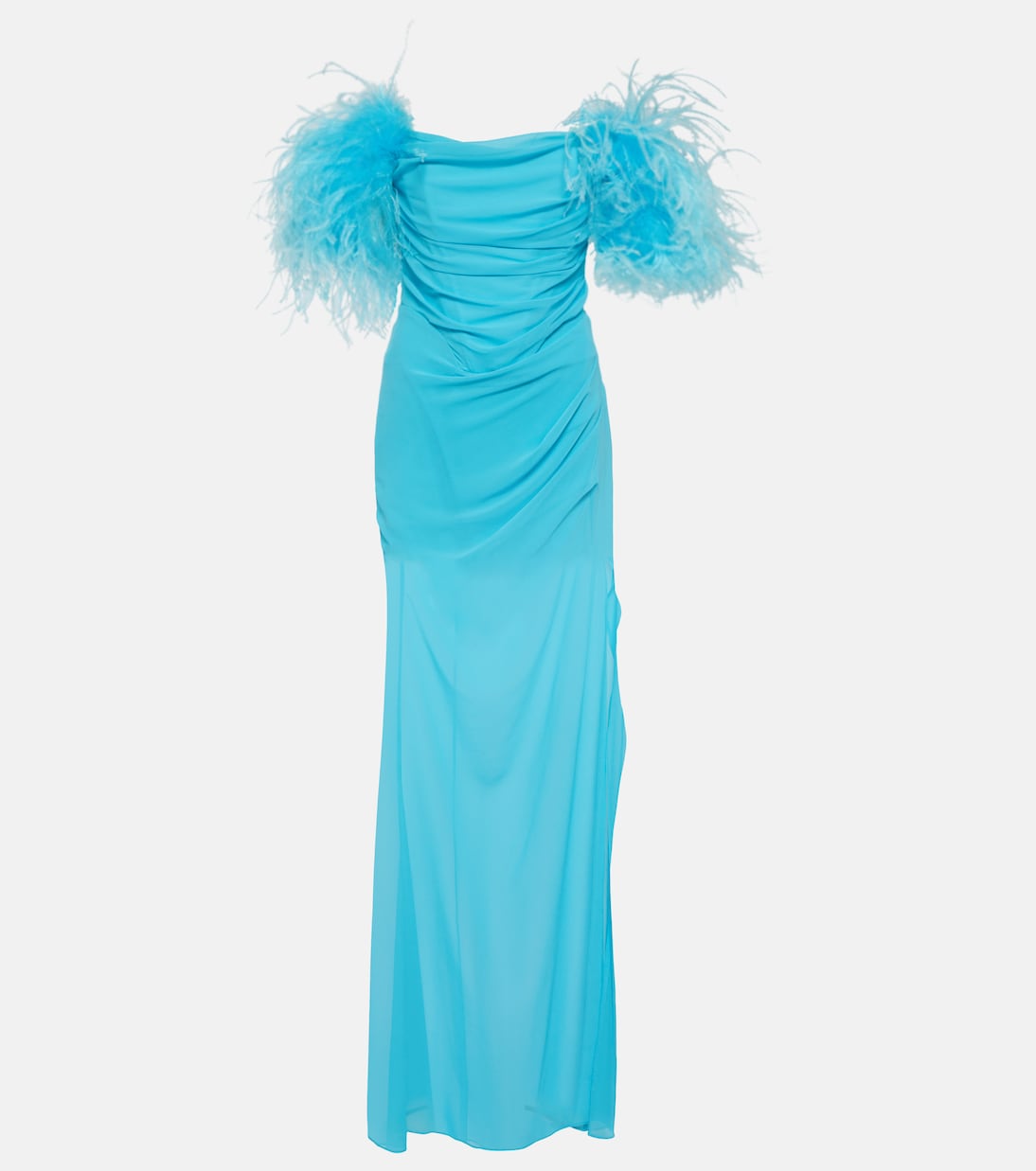 Maxikleid aus Georgette mit Federn | Giuseppe di Morabito