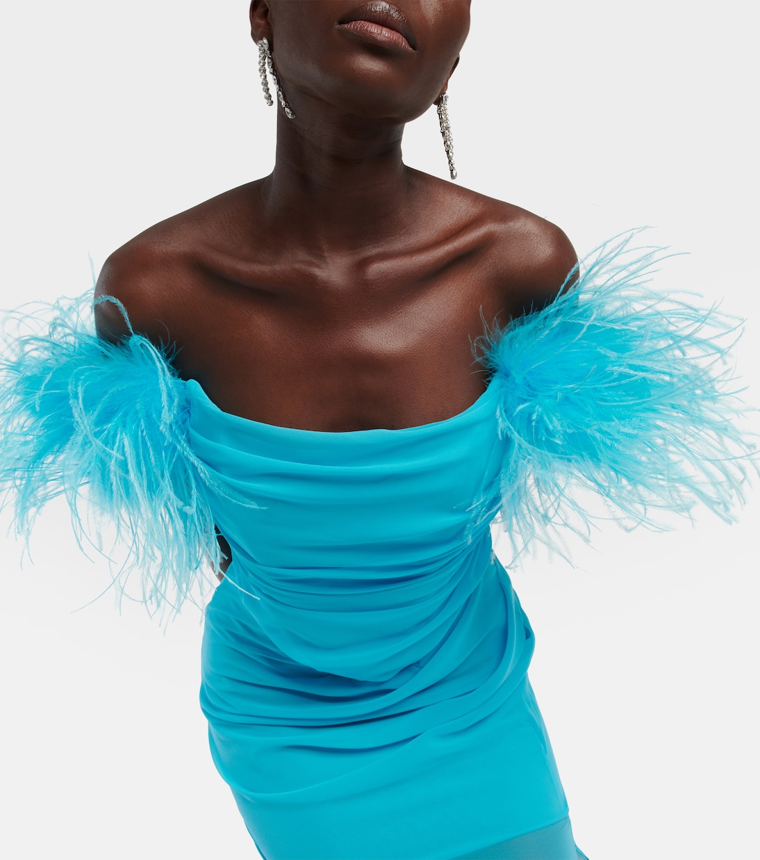 Maxikleid aus Georgette mit Federn | Giuseppe di Morabito