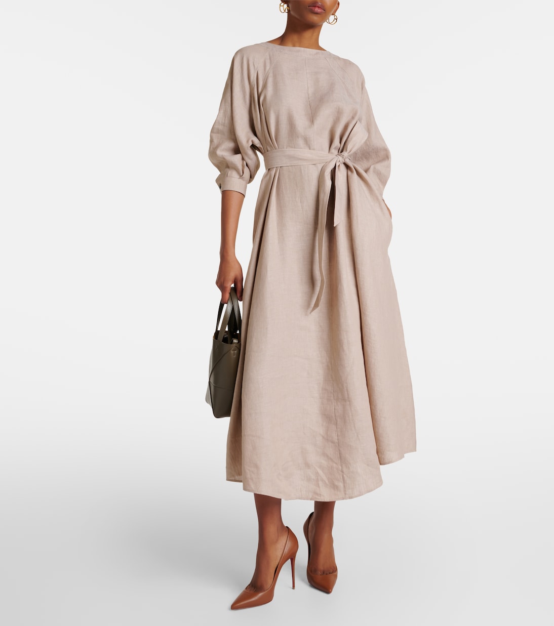 Vestido Midí de Lino con Cinturón Loro Piana para Jóvenes Modernos