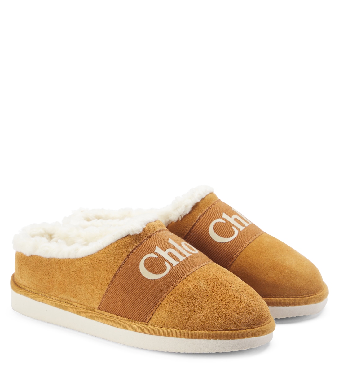 Slippers in suede e pile con logo | Chloé Kids