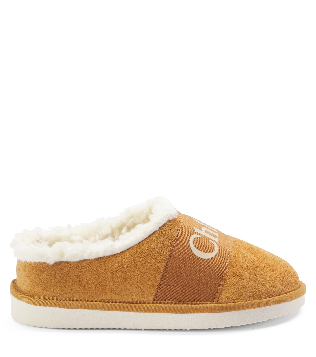 Slippers in suede e pile con logo | Chloé Kids