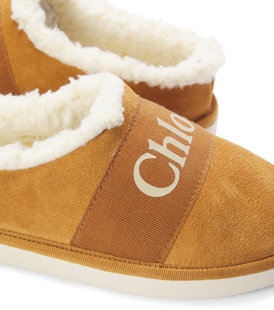Slippers in suede e pile con logo | Chloé Kids