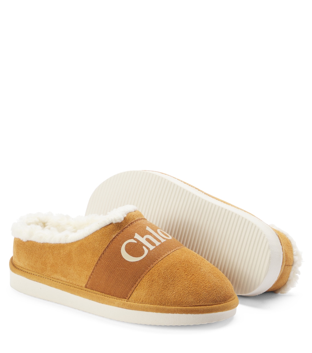 Slippers in suede e pile con logo | Chloé Kids