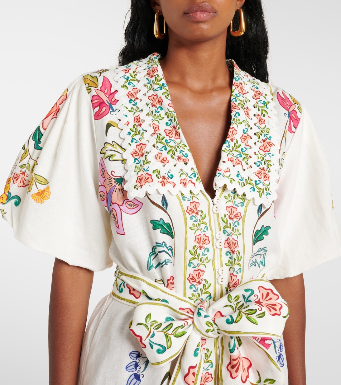 Floral Insects linen blend romper in white Farm Rio Mytheresa
