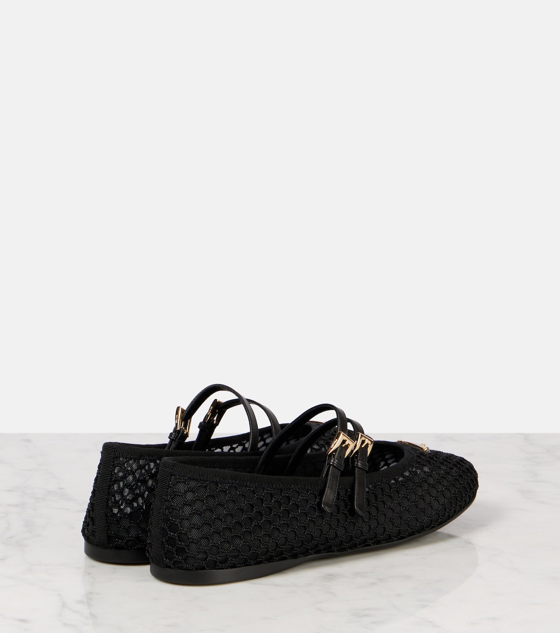 Ballerine in mesh con pelle e logo | Prada