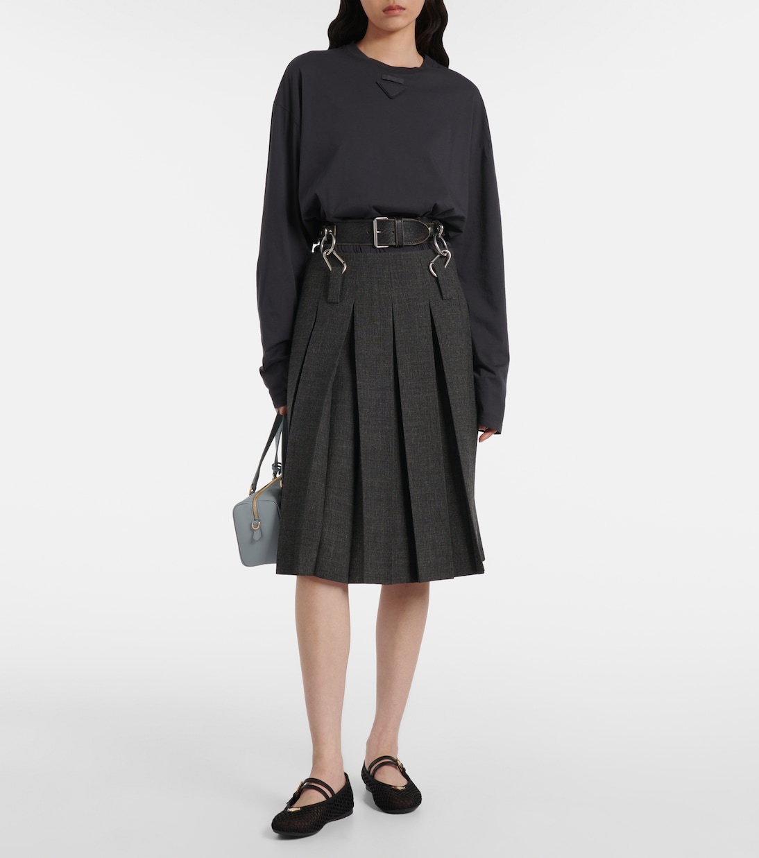 Ballerine in mesh con pelle e logo | Prada