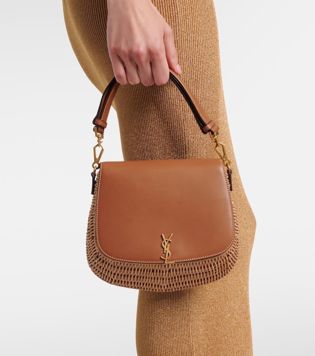 Voltaire leather and wicker tote bag | Saint Laurent
