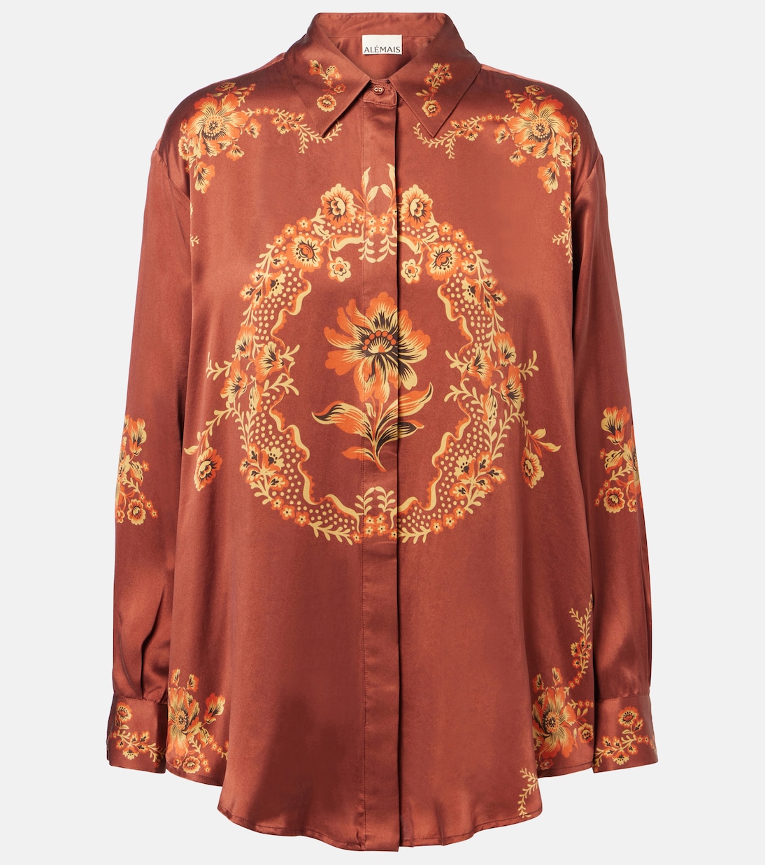 Seraphina printed silk satin shirt | Alémais