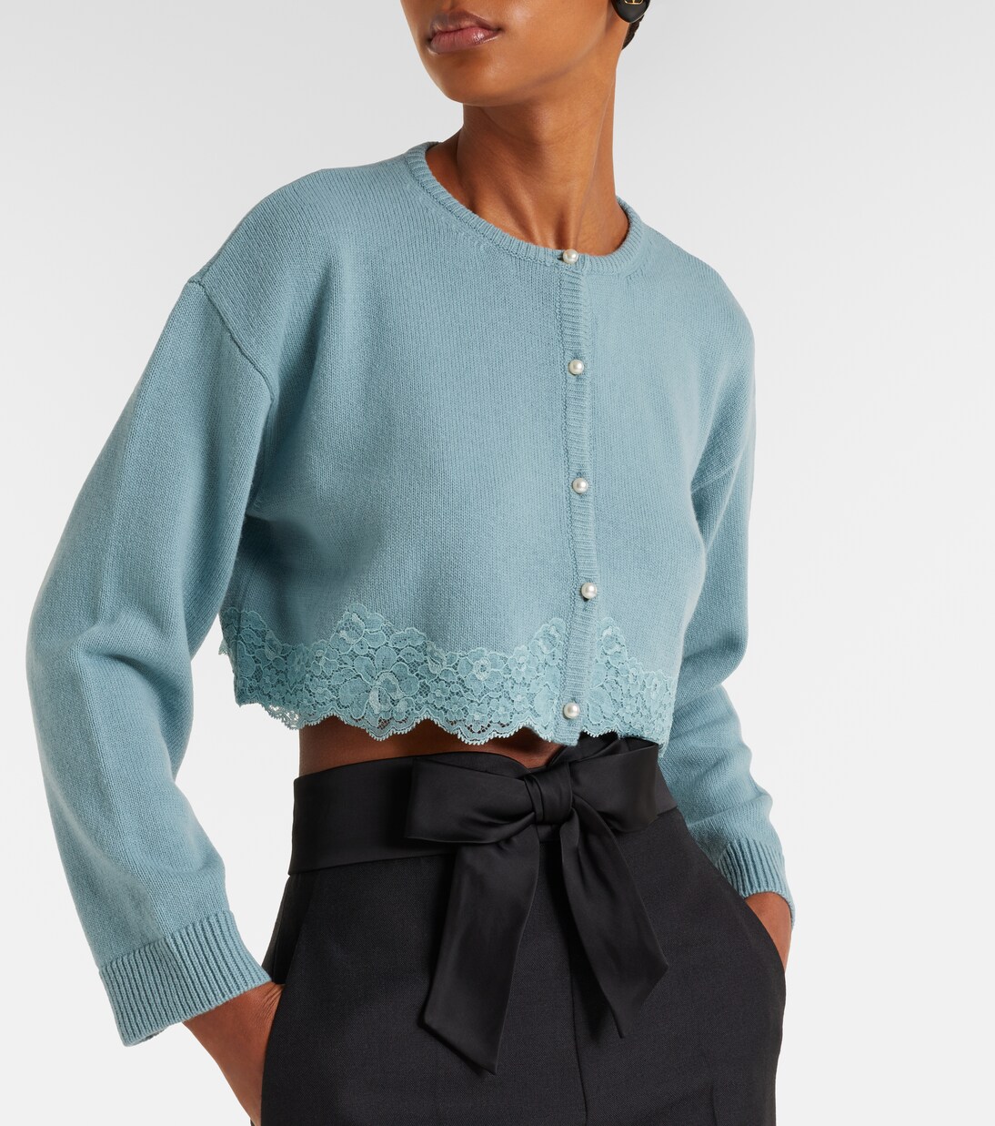 Cárdigan de lana virgen cropped con encaje | Valentino
